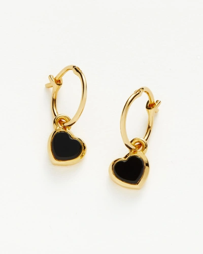 Missoma Jelly Heart Gemstone Charm Hoop Earrings 18ct Gold Plated/black Onyx 18ct Gold Plated Vermeil/black In 18ct Gold Plated Vermeil/black Onyx