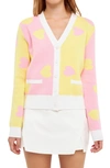 English Factory Heart Shape Cardigan In Pink/yellow