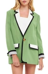 English Factory Binding Detail Drapey Blazer In Green Combo