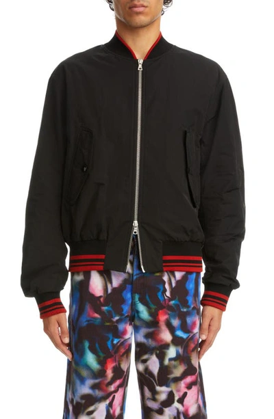 Dries Van Noten Men's Vellow Patch Bomber Jacket In Black