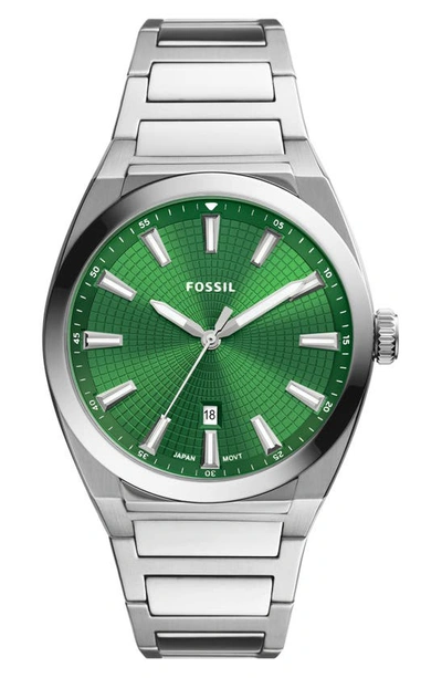 Fossil Men's Everett Quartz Silver-tone Stainless Steel Bracelet Watch, 42mm In Green