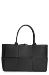 Bottega Veneta Arco Woven Leather  Tote In Black/silver