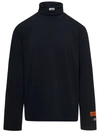 HERON PRESTON BLACK TURTLENECK PULLOVER WITH CONTRASTING LOGO EMBROIDERY IN COTTON MAN
