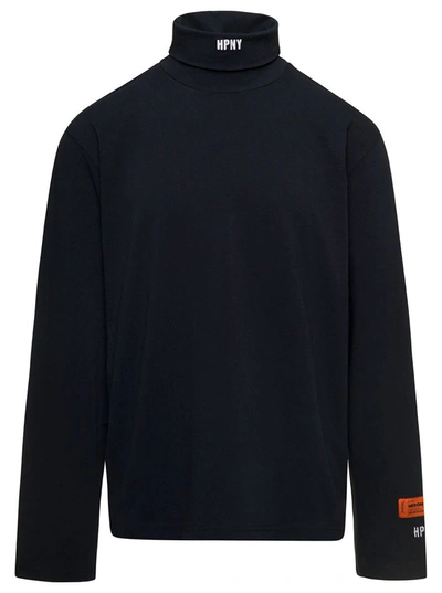 HERON PRESTON BLACK TURTLENECK PULLOVER WITH CONTRASTING LOGO EMBROIDERY IN COTTON MAN