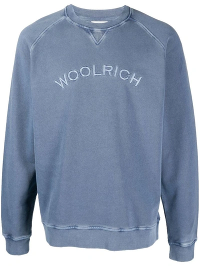 Woolrich Logo-embroidered Crew-neck Sweatshirt In Blue