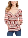 FRESHMAN Juniors Womens Striped V-Neck Pullover Sweater