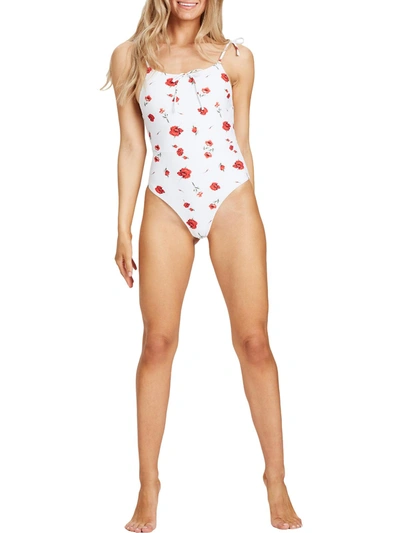 Charlie Holiday Womens Tie Front Floral One-piece Swimsuit In White