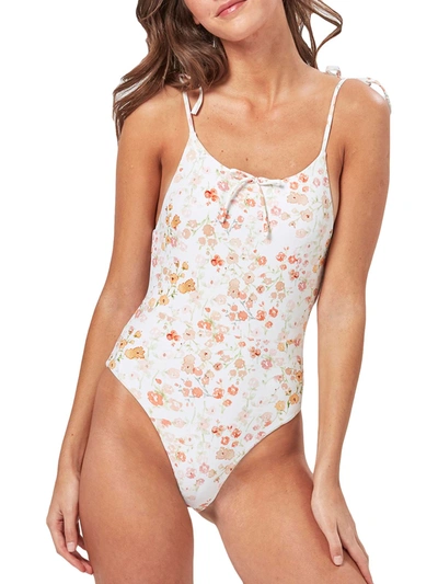 Charlie Holiday Oahu Womens Floral Print Tie Shoulder One-piece Swimsuit In Beige