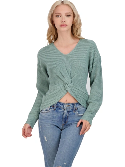 Full Circle Womens Knit Knot Front Pullover Sweater In Green