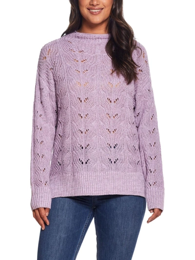 Weatherproof Vintage Womens Ribbed Trim Open Stitch Mock Turtleneck Sweater In Purple