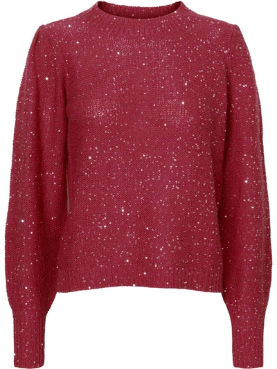 Vero Moda Leilani Womens Sequined Balloon Sleeve Pullover Sweater In Pink