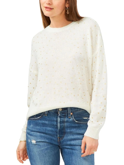 1.state Womens Metallic Polka Dot Pullover Sweater In White