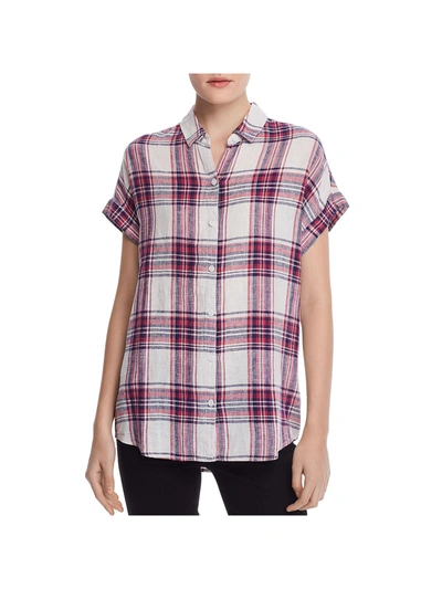 Beachlunchlounge Spencer Womens Linen Blend Plaid Button-down Top In Purple