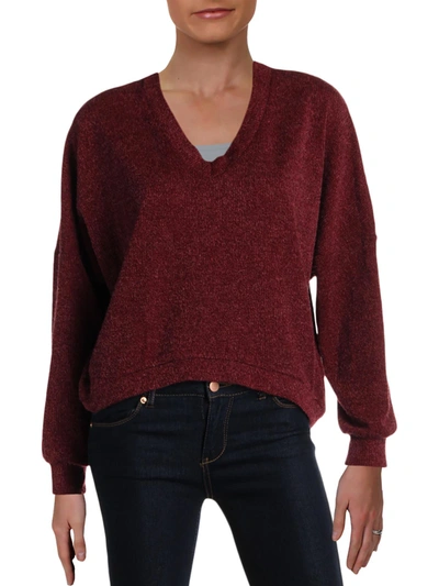 Band Of Gypsies Maya Womens Knit Pullover V-neck Sweater In Red