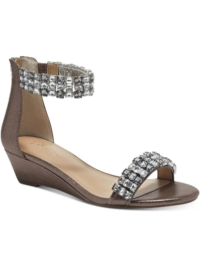 Thalia Sodi Teagan Womens Faux Leather Ankle Strap Wedge Sandals In Silver