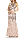 ADRIANNA PAPELL WOMENS SEQUINED PROM EVENING DRESS