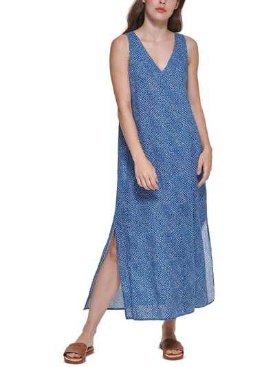 Dkny Womens Printed Long Maxi Dress In Blue