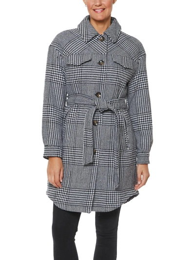 Vince Camuto Womens Houndstooth Warm Wool Coat In Grey