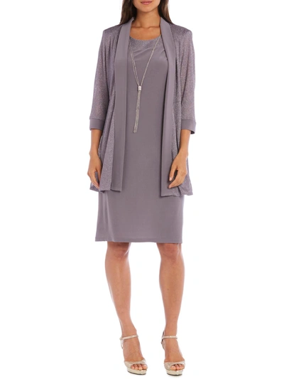 R & M Richards Womens Special Occasion Metallic Dress With Jacket In Silver