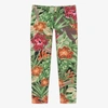 Kenzo Girls Green Cotton Floral Leggings In Green