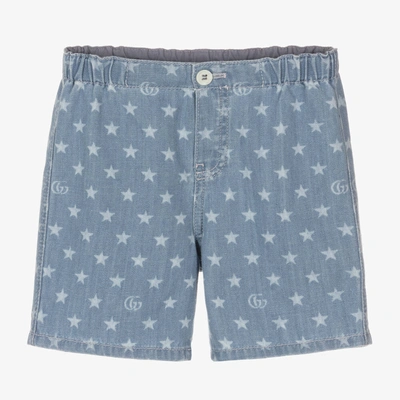 GUCCI BLUE CHAMBRAY STAR DOUBLE G SHORTS
