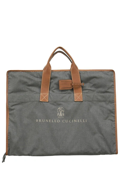 Brunello Cucinelli Cotton And Leather Covers In Grey