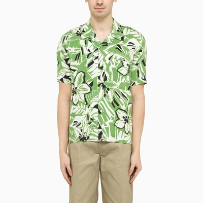 Palm Angels Floral-print Short-sleeved Shirt In Green