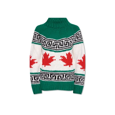 Dsquared2 Patterned Wool Sweater In Green