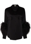 Lapointe Satin Button Down With Feathers In Black