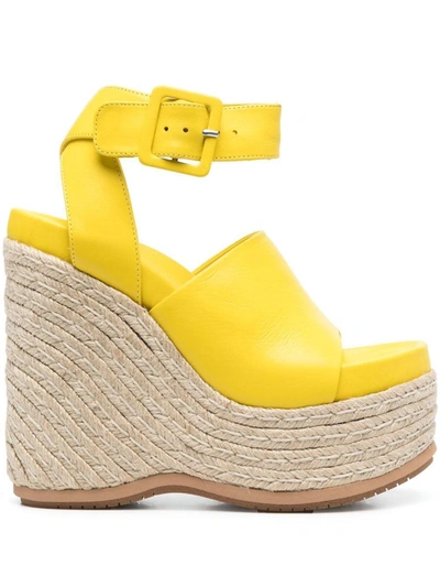 Paloma Barceló Clama 黄麻纤维坡跟凉鞋 In Yellow