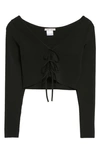 ALICE AND OLIVIA SHAREE CROP TIE FRONT BLOUSE