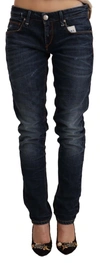 Acht Blue Washed Cotton Low Waist Skinny Denim Jeans In Blue