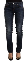 Acht Blue Washed Cotton Mid Waist Skinny Denim Jeans In Blue