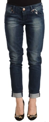 Acht Blue Washed Low Waist Skinny Denim Folded Hem Jeans In Blue
