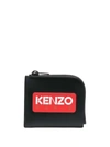 KENZO BLACK COIN PURSE WITH LOGO PRINT IN LEATHER MAN