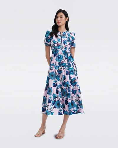 Diane Von Furstenberg Frankie Tiered Floral-print Stretch-cotton Midi Dress In Turquoise
