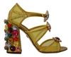 DOLCE & GABBANA DOLCE & GABBANA YELLOW LEATHER CRYSTAL AYERS SANDALS WOMEN'S SHOES