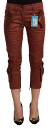 Just Cavalli Brown Lurex Mid Waist Cotton Cropped Capri Pants In Brown