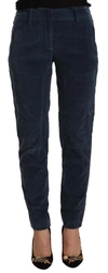 Peserico Blue Mid Waist Cotton Stretch Tapered Pants In Blue