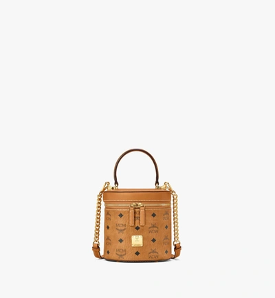 Mcm Small Cylinder Crossbody In Visetos In Cognac