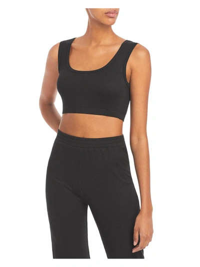 Aqua Womens Ribbed Knit Cropped Bralette In Black