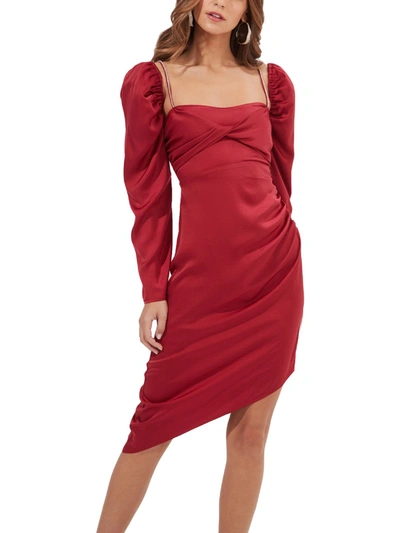 Astr Claudina Womens Rouched Embellished Midi Dress In Red