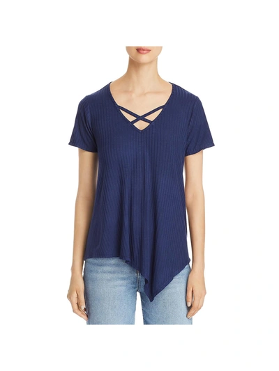 Status By Chenault Womens V-neck Shadow Striped Top In Blue