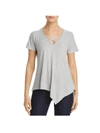 STATUS BY CHENAULT WOMENS V-NECK SHADOW STRIPED TOP