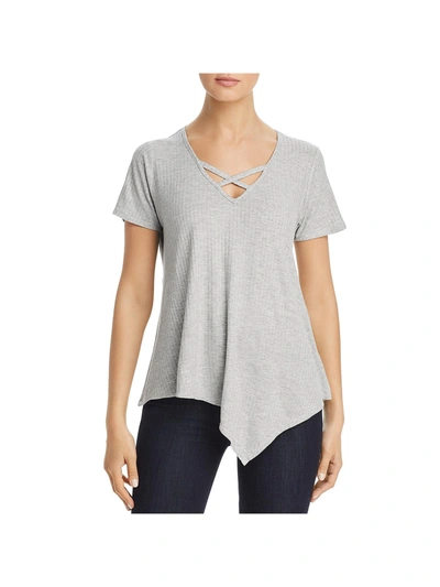Status By Chenault Womens V-neck Shadow Striped Top In Grey
