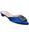 Manolo Blahnik Hangisi Crystal-buckle Flat Pumps In Blue