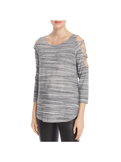Status By Chenault Womens Space Dye Cut-out Pullover Top In Grey