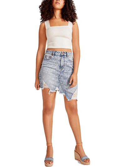 Madden Girl Lola Womens Destroyed Asymmetric Denim Skirt In Blue