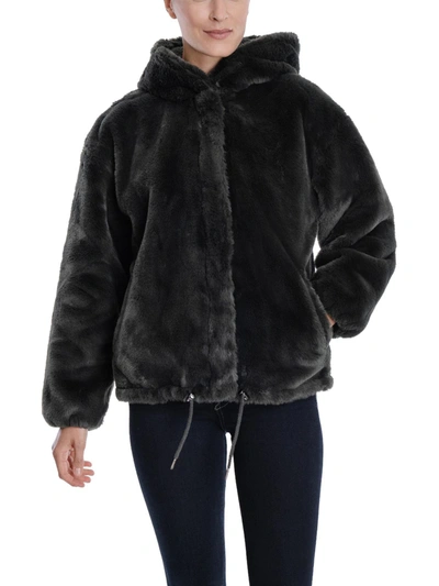 Lucky Brand Womens Lightweight Cold Weather Faux Fur Coat In Black