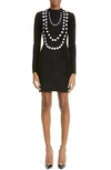 ALAÏA PEARLS DETAIL LONG SLEEVE WOOL BLEND SWEATER DRESS